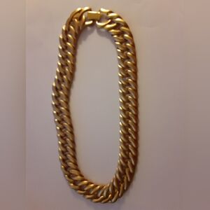 Vintage Monet Signed Chunky Satin Gold Tone Chain Link Choker Necklace
